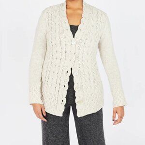 IrelandsEye Wool Cashmere Horseshoe Cable Cardigan M
